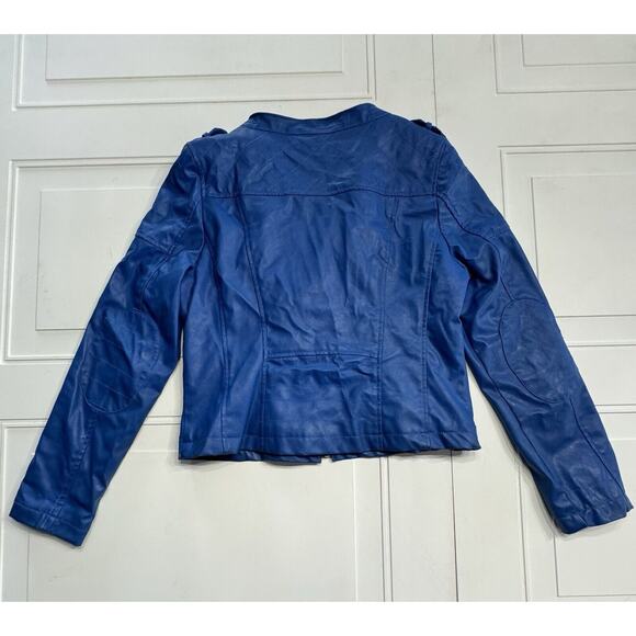 Love Moi Faux Leather Jacket Size Medium M Moto Biker Full Zip Blue - Picture 4 of 4